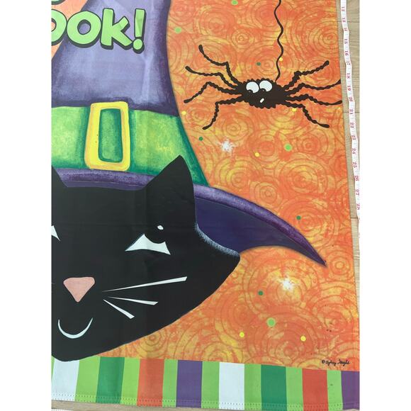 Vintage Outdoor Porch Flag Happy Halloween Black Cat Witch Hat & Spider JL - Picture 9 of 10